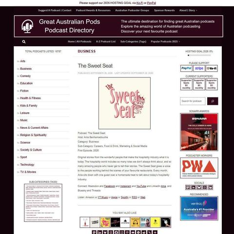 The Sweet Seat   
Screenshot of the podcast listing on the Great Australian Pods website