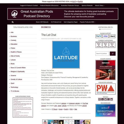 The Lat Chat   
Screenshot of the podcast listing on the Great Australian Pods website