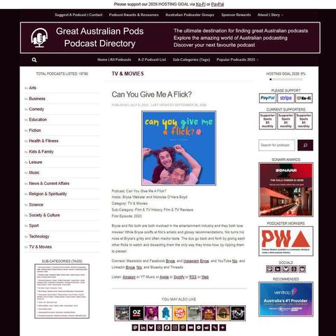 Can You Give Me A Flick?
Screenshot of the podcast listing on the Great Australian Pods website