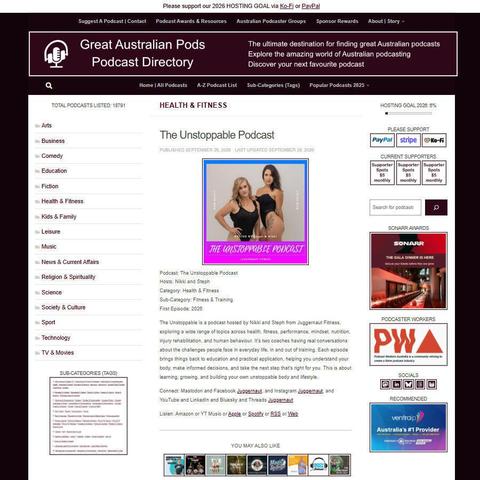 The Unstoppable Podcast   
Screenshot of the podcast listing on the Great Australian Pods website