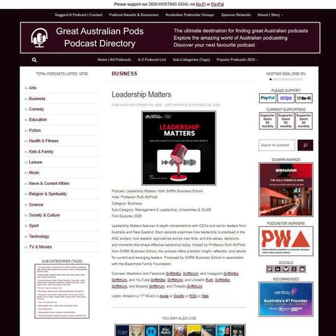 Leadership Matters: With Griffith Business School   
Screenshot of the podcast listing on the Great Australian Pods website