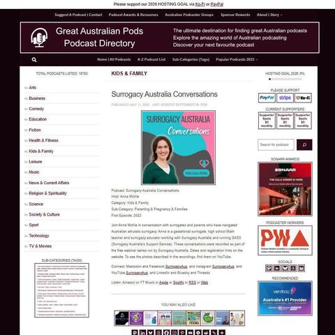 Surrogacy Australia Conversations   
Screenshot of the podcast listing on the Great Australian Pods website