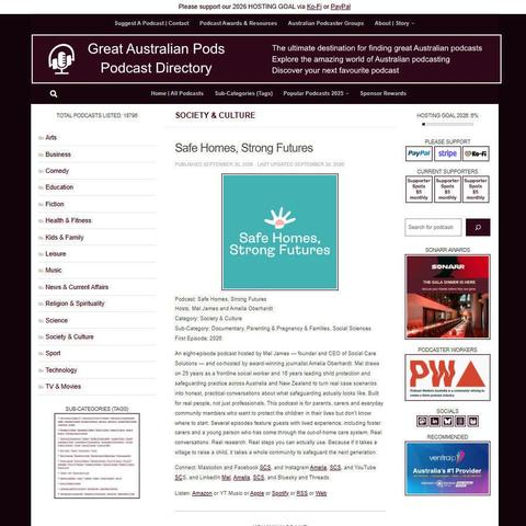 Safe Homes, Strong Futures   
Screenshot of the podcast listing on the Great Australian Pods website