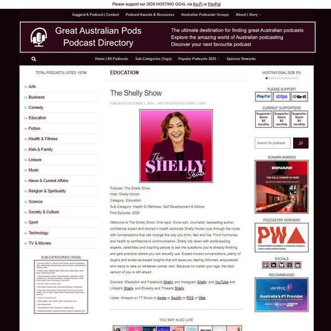 The Shelly Show   
Screenshot of the podcast listing on the Great Australian Pods website