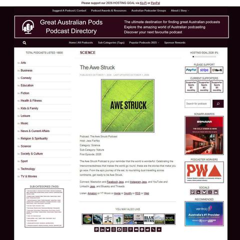 The Awe Struck Podcast   
Screenshot of the podcast listing on the Great Australian Pods website