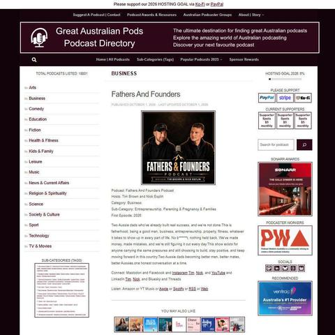 Fathers And Founders Podcast   
Screenshot of the podcast listing on the Great Australian Pods website