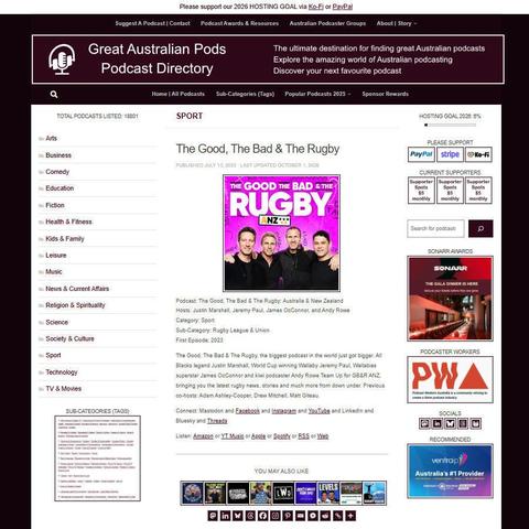 The Good, The Bad & The Rugby: Australia & New Zealand   
Screenshot of the podcast listing on the Great Australian Pods website