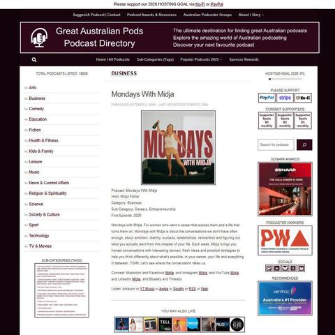 Mondays With Midja   
Screenshot of the podcast listing on the Great Australian Pods website