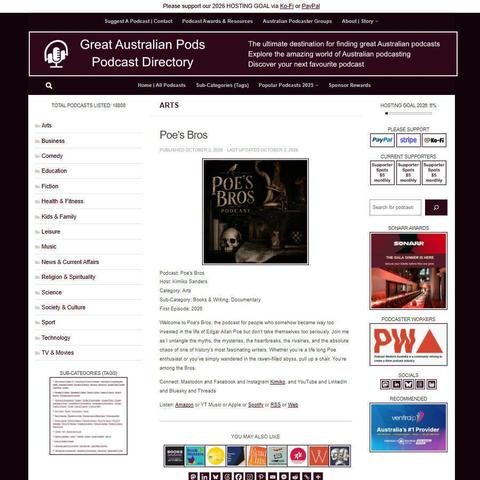 Poe's Bros   
Screenshot of the podcast listing on the Great Australian Pods website