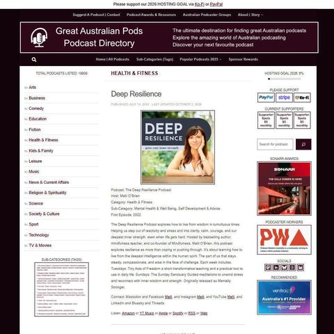 The Deep Resilience Podcast   
Screenshot of the podcast listing on the Great Australian Pods website