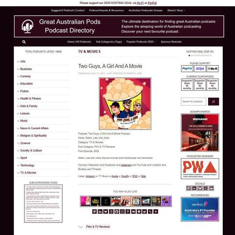 Two Guys, A Girl And A Movie Podcast   
Screenshot of the podcast listing on the Great Australian Pods website