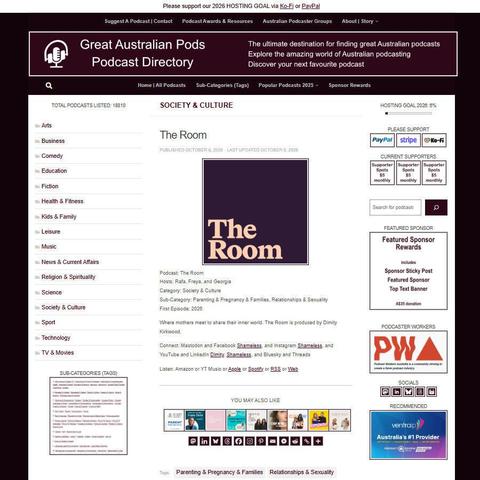 The Room   
Screenshot of the podcast listing on the Great Australian Pods website