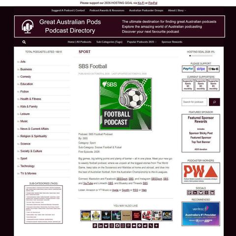 SBS Football Podcast   
Screenshot of the podcast listing on the Great Australian Pods website