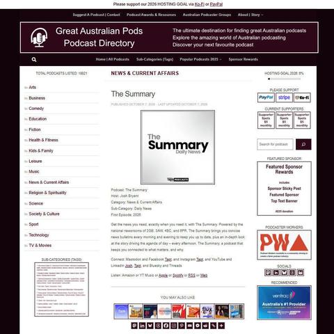 The Summary   
Screenshot of the podcast listing on the Great Australian Pods website