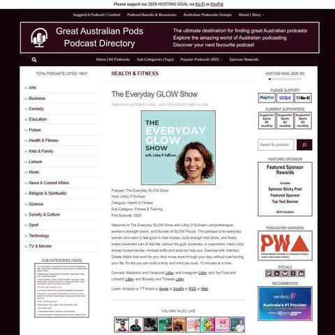 The Everyday GLOW Show   
Screenshot of the podcast listing on the Great Australian Pods website