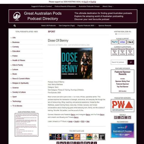 Dose Of Benny   
Screenshot of the podcast listing on the Great Australian Pods website