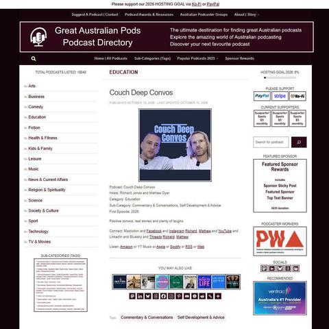 Couch Deep Convos
Screenshot of the podcast listing on the Great Australian Pods website