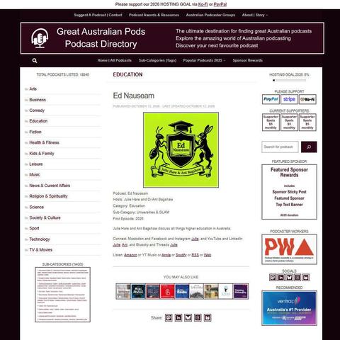 Ed Nauseam   
Screenshot of the podcast listing on the Great Australian Pods website