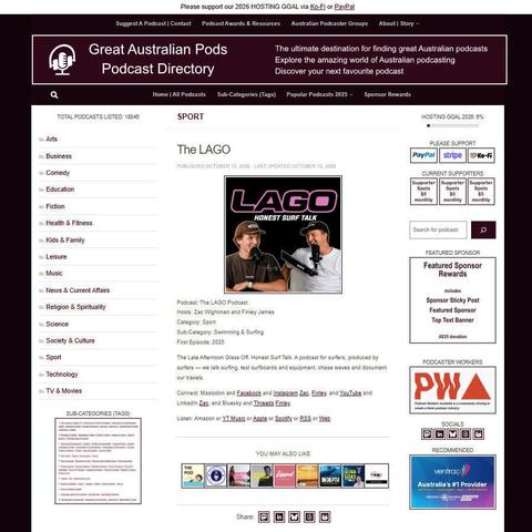 The LAGO Podcast   
Screenshot of the podcast listing on the Great Australian Pods website