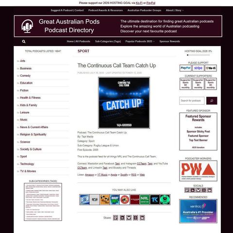 The Continuous Call Team Catch Up   
Screenshot of the podcast listing on the Great Australian Pods website