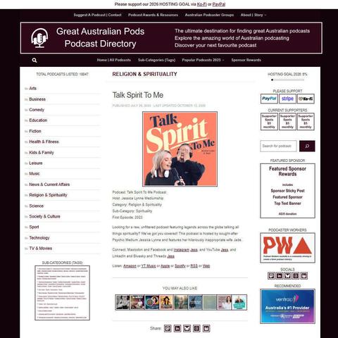 Talk Spirit To Me Podcast   
Screenshot of the podcast listing on the Great Australian Pods website