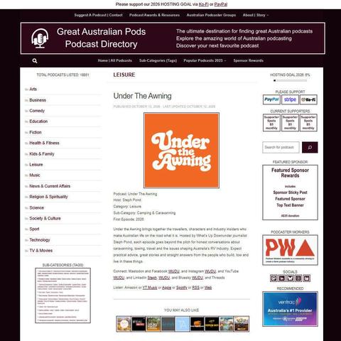 Under The Awning   
Screenshot of the podcast listing on the Great Australian Pods website