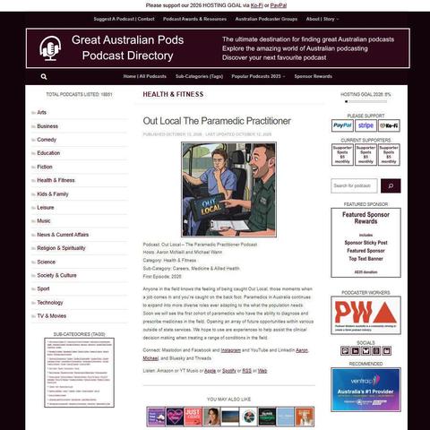 Out Local - The Paramedic Practitioner Podcast   
Screenshot of the podcast listing on the Great Australian Pods website