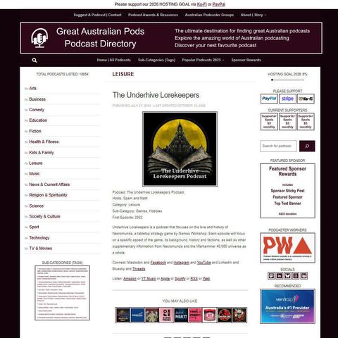 The Underhive Lorekeepers Podcast   
Screenshot of the podcast listing on the Great Australian Pods website