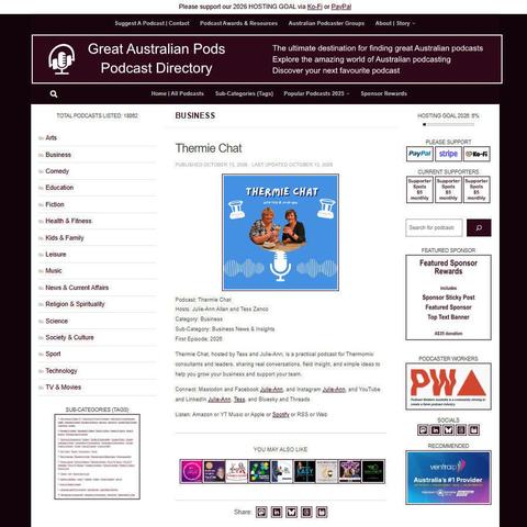 Thermie Chat   
Screenshot of the podcast listing on the Great Australian Pods website