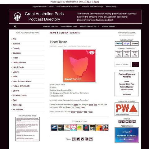 iHeart Tassie   
Screenshot of the podcast listing on the Great Australian Pods website