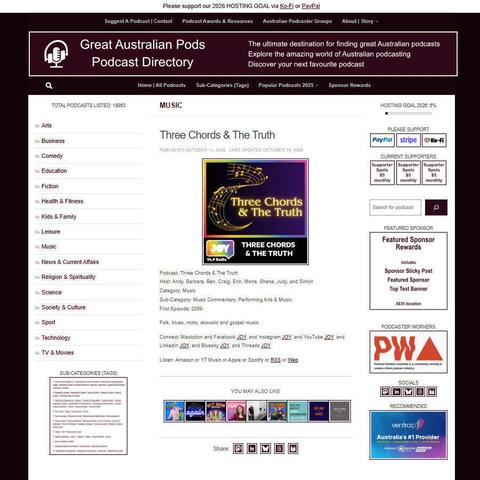 Three Chords & The Truth   
Screenshot of the podcast listing on the Great Australian Pods website