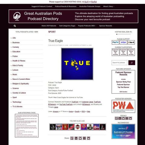 True Eagle   
Screenshot of the podcast listing on the Great Australian Pods website