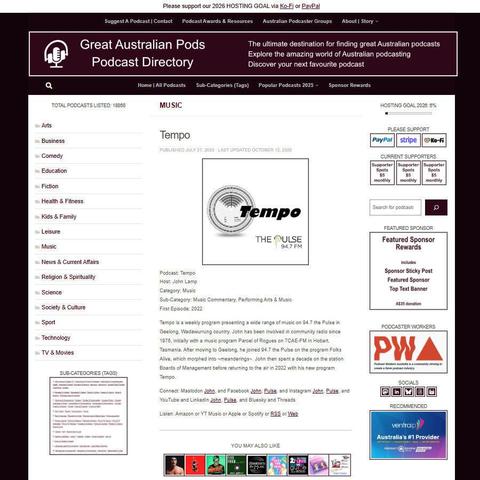 Tempo   
Screenshot of the podcast listing on the Great Australian Pods website