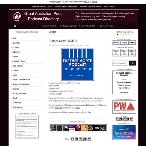 Further North: An NMFC Fan Podcast   
Screenshot of the podcast listing on the Great Australian Pods website