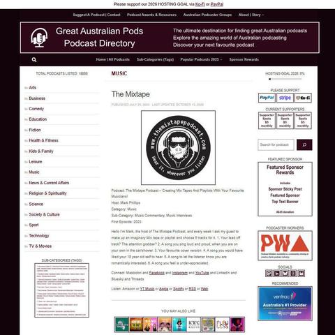 The Mixtape Podcast - Creating Mix Tapes And Playlists With Your Favourite Musicians!   
Screenshot of the podcast listing on the Great Australian Pods website
