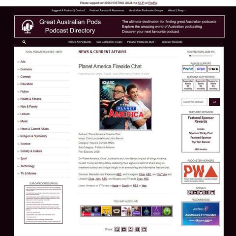 Planet America Fireside Chat   
Screenshot of the podcast listing on the Great Australian Pods website