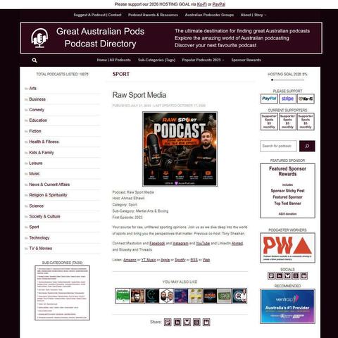 Raw Sport Media   
Screenshot of the podcast listing on the Great Australian Pods website