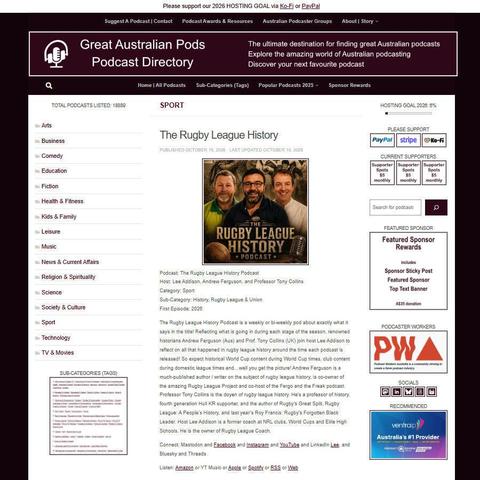 The Rugby League History Podcast   
Screenshot of the podcast listing on the Great Australian Pods website